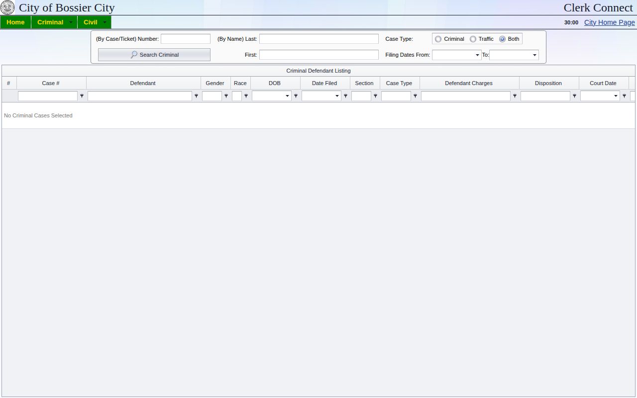 Bossier City Court criminal inquiry form