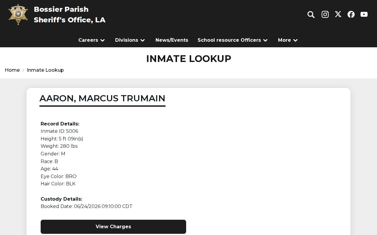 Bossier Parish Sheriff inmate lookup interface