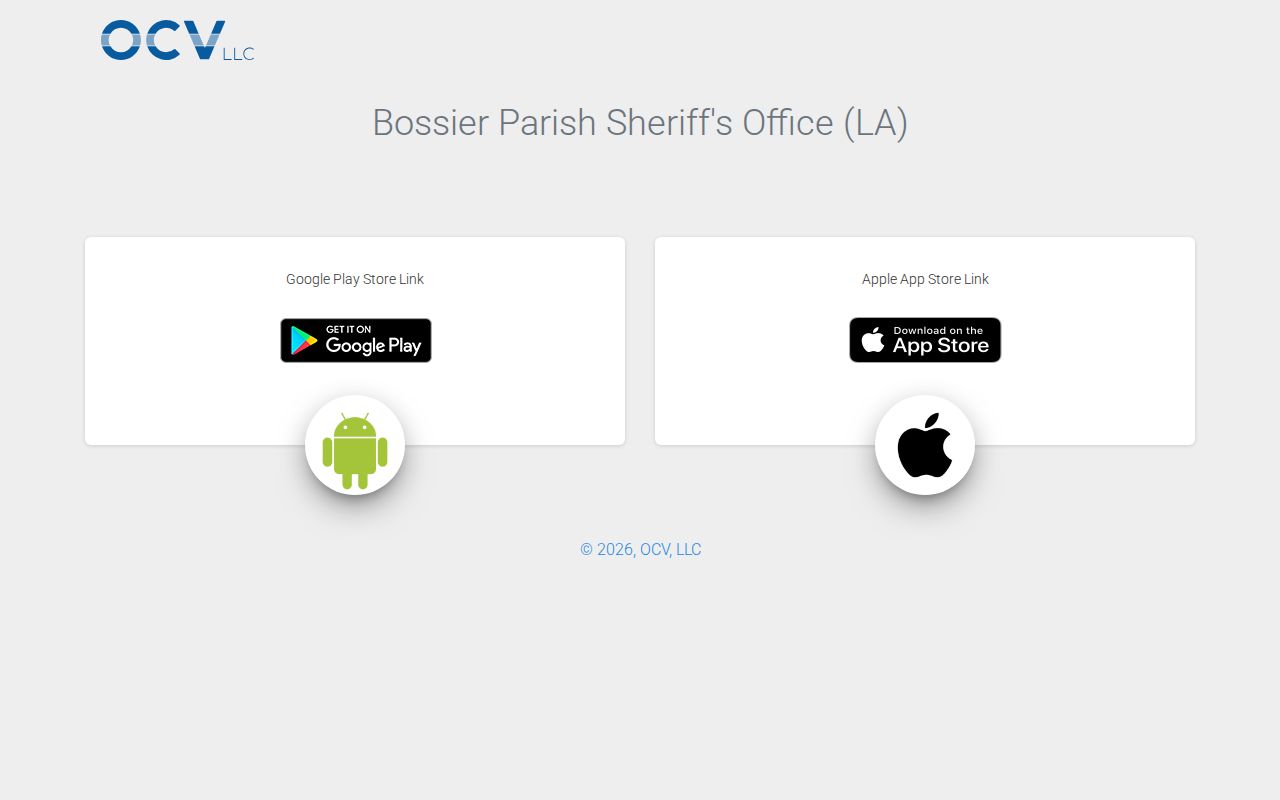 Official Bossier Parish Sheriff mobile app landing page
